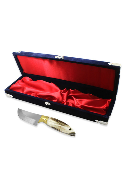 Tesbihane Özel Kutu Geyik Boynuzu Saplı Mini Barınlı Isme Özel 4116 Kalite Paslanmaz Çelik Avcı Kamp Bıçağı