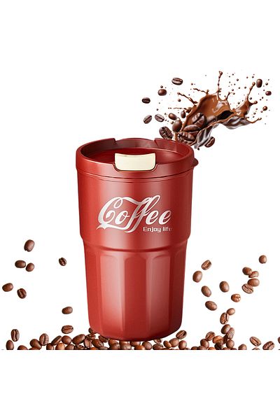 OEM Thermal Coffee Mug, 480 Ml, Pp, Double Layer, Anti-Spill, Ergonomic Lid, Red