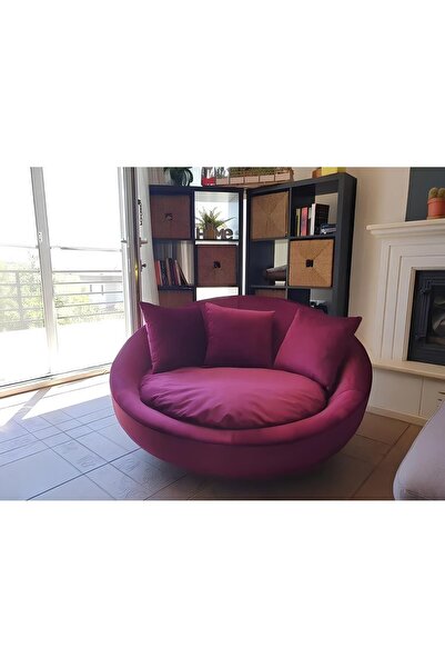 BOZKOÇHOME Ruby Yuvarlak 360° Döner Berjer Kadife Tekli Koltuk Modern Konforlu