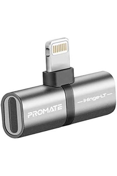 Promate Lightning Splitter Adapter, Premium 2-In-1 Lightning to Headphone Audio and Sync Charging Ja