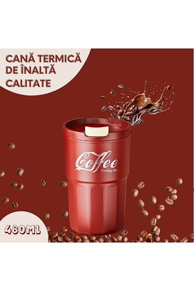 OEM Thermal Coffee Mug, 480 Ml, Pp, Double Layer, Anti-Spill, Ergonomic Lid, Red