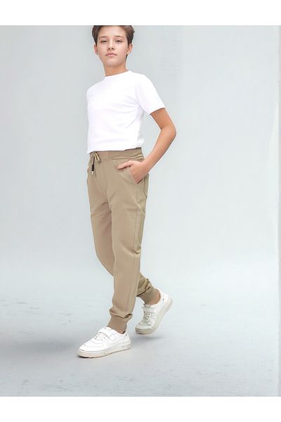 Joui Co Children's Knitted Combed Cotton School Trousers with Elastic Waist and Legs