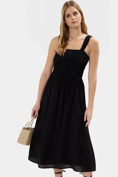 PayBuy Midi Length Crinckle Organza Woven Dress Square Neckline Lined Gipeli Design Comfortable Cut Modern Style