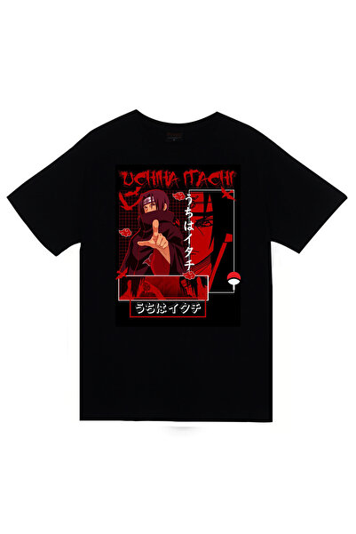 fame-stoned Μαύρο μπλουζάκι Naruto Itachi Uchiha Anime με στάμπα Unisex 100% βαμβάκι