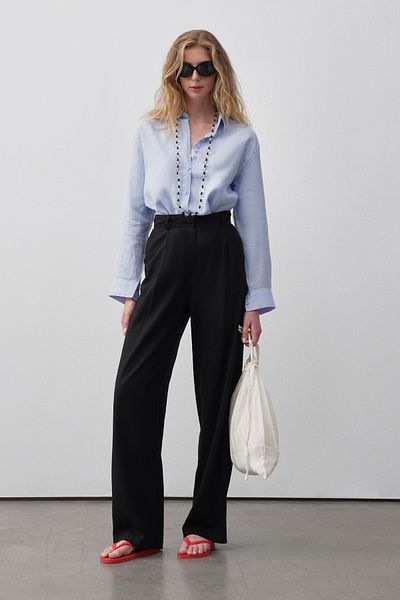 mathilda store Women's Black Linen Palazzo Trousers