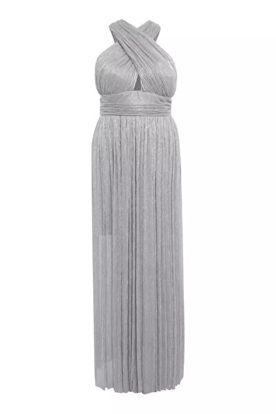 Keikei Gümüş büyük beden moonlight kolsuz uzun elbise