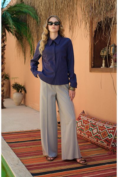 Fatma Atasoy Ironed Gray Linen Trousers