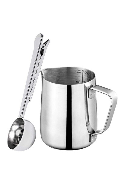 Quasar & Co. Quasar & Co.® milk frother set with measuring spoon, barista mug, stainless steel, 350ml, silver