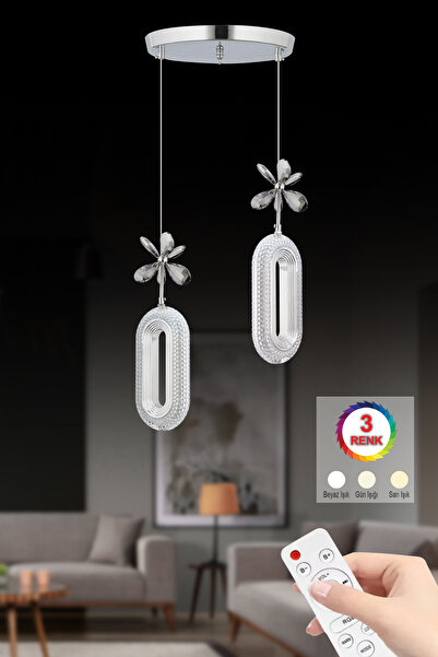 İstanbul Avize Led Alfa 2'li Gümüş Kumandalı 3 Renk Ledli Modern Led Avize