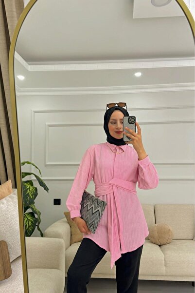 HİFADEN Γυναικείο μακρυμάνικο πουκάμισο Hijab με λεπτομέρεια ζώνης