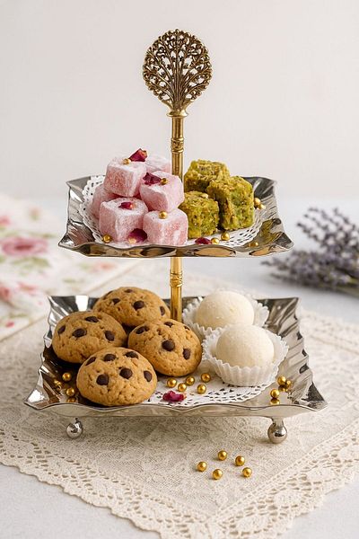 ANTEPSEPETİ Silver Plated Forged Two-Layer Copper Cookie Holder