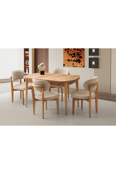 Levent Mobilya Aksesuar Mono Kaşıklıklı Masa, Verda Sandalye, Dışbudak, 140x80