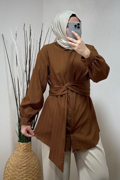 HİFADEN قميص حجاب نسائي بأكمام طويلة وتفاصيل حزام