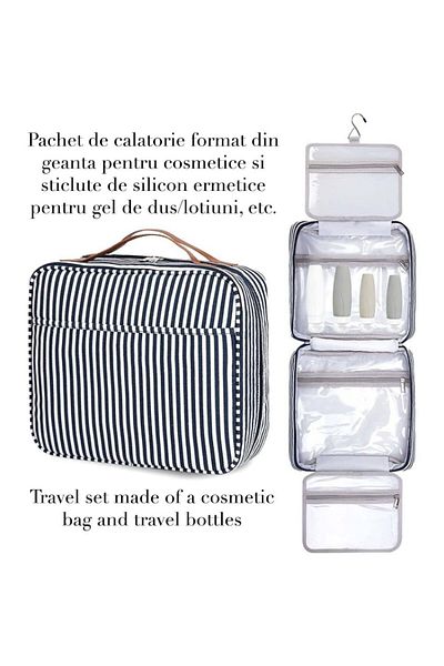 Quasar & Co. Travel Set ®, With Cosmetic Bag And 4 X Travel Dispenser Containers, Black-Grey