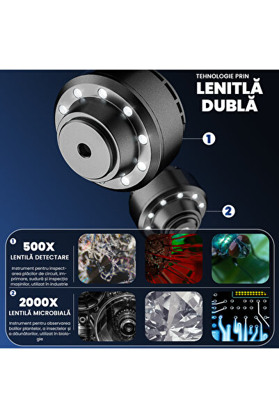 VENTLEX High Power Microscope 2000x, 5mpx Camera, Professional Lenses, Led Light, Wifi/usb Connection