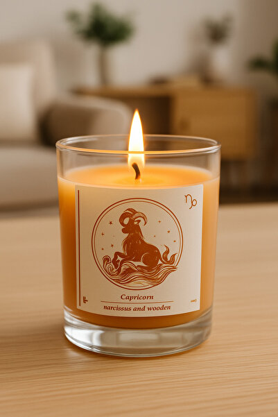 Homery Astrolojik Oğlak Burcu Özel Nergis Kokulu Kahverengi Dekoratif Mum