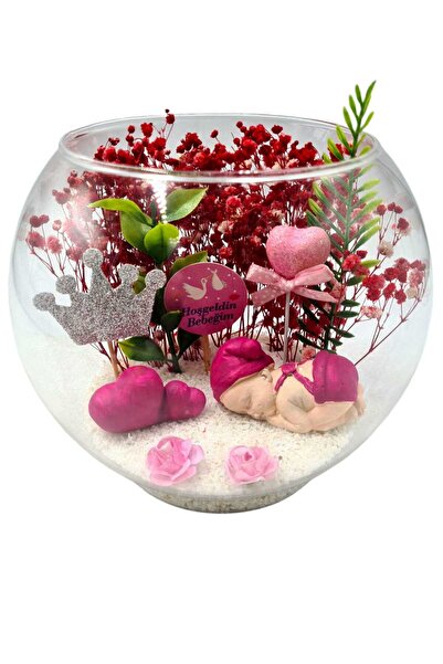maya sanat Teraryum Anne Bebek Akvaryum Cam Fanus Arkadaşa Hediye Sevgiliye Hediye Hoş Geldin Kız Bebek