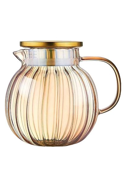 Quasar & Co. Kettle With Filter, Lid, Borosilicate Glass/Stainless Steel, 1200 Ml, Amber