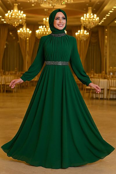 Neva Style Βραδινό φόρεμα Hijab με μπαλόνι μανίκι 5339y