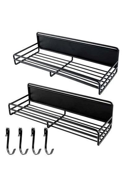 Quasar & Co. Set of 2 Magnetic Shelves ®, 5 Hooks, Suitable for Spices, 28.5x8x7cm/29x9x7.5cm, Metal