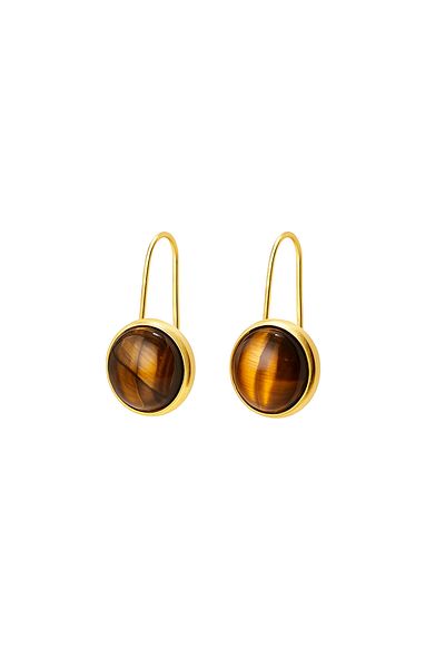 OEM Tiger Eye Earrings, 18k Gold Plating, Handmade