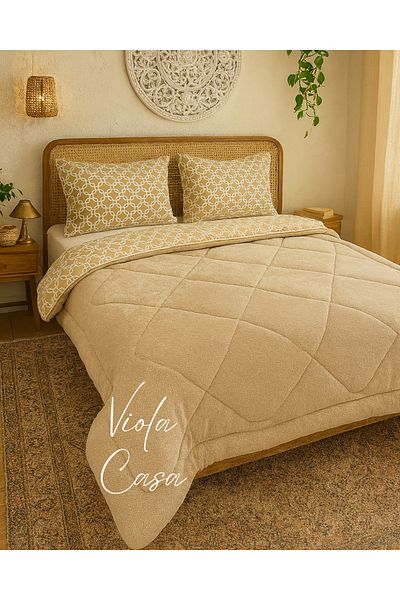 Violacasa Double Sided Welsoft Quilt Set Double Beige Chain