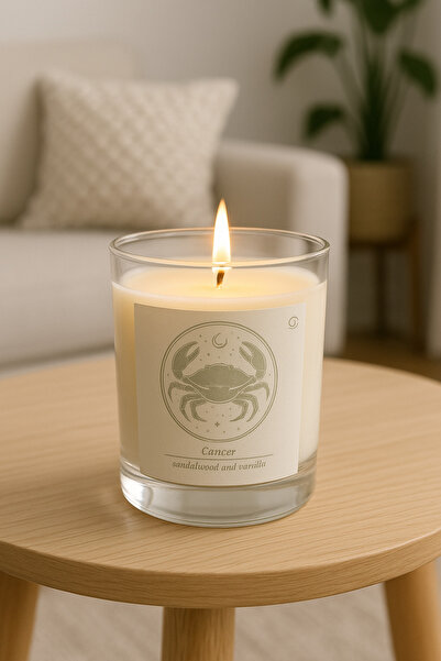 Homery Astrolojik Yengeç Burcu Özel Vanilya Kokulu Beyaz Dekoratif Mum