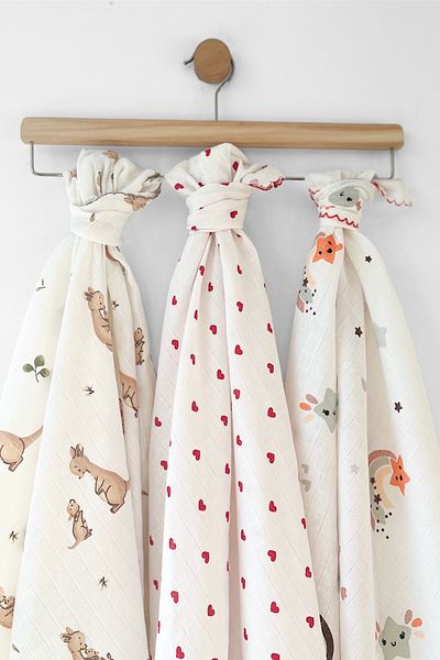 COOLMINIES Set of 3 Muslin Blankets - Newborn Baby Blanket, 100% Cotton Cloth, 80*90 cm