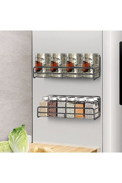 Quasar & Co. Set of 2 Magnetic Shelves ®, 5 Hooks, Suitable for Spices, 28.5x8x7cm/29x9x7.5cm, Metal