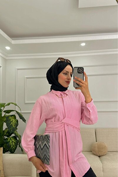 HİFADEN Γυναικείο μακρυμάνικο πουκάμισο Hijab με λεπτομέρεια ζώνης