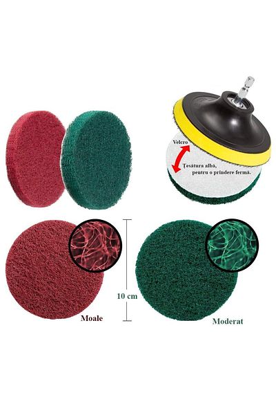 Quasar & Co. Set of 8 Cleaning Brushes and Accessories with Adapter for Drill/Self-tapping Screwdriver, 3 Brushes, 1 Plate, 4 Sponges