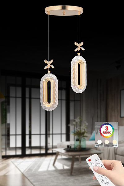 İstanbul Avize Led Alfa 2'li Gold Kumandalı 3 Renk Ledli Modern Led Avize