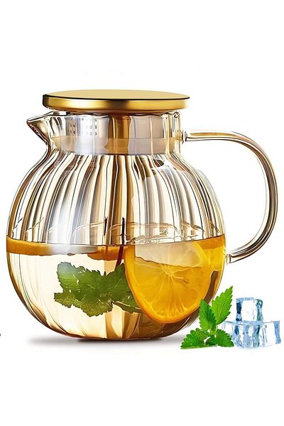 Quasar & Co. Kettle With Filter, Lid, Borosilicate Glass/Stainless Steel, 1200 Ml, Amber