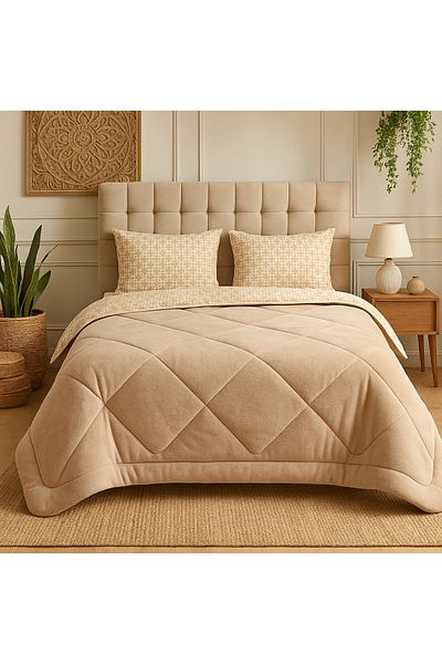 Violacasa Double Sided Welsoft Quilt Set Double Beige Chain