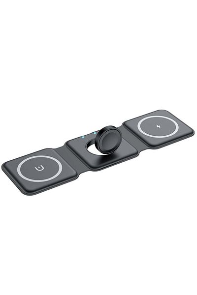 Quasar & Co. Magnetic Wireless Charger 3 In 1, Universal, Foldable, Fast Charging 15w, 25x7.5x0.75 Cm, ​​Black