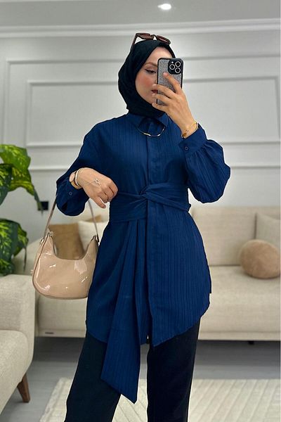 HİFADEN Γυναικείο μακρυμάνικο πουκάμισο Hijab με λεπτομέρεια ζώνης