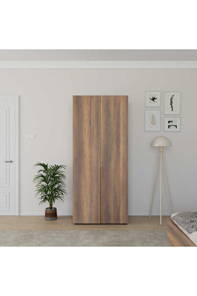 Adore Mobilya Oryana 2 Kapaklı Ara Bölmeli Gardırop-Koyu Ceviz 90x210x62 cm