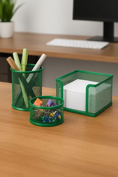 Need Desktop Perforated 3-Piece Green Pen Holder Set Nd-1002