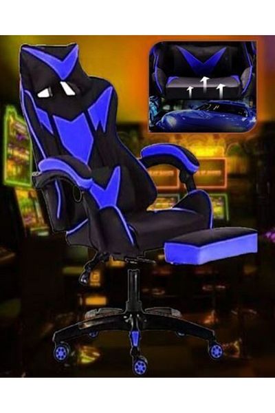 AWF AL WADI FURNITURE Extra Large Gaming Chair, Sports Adjustable Swivel, Comfortable Cushion With Footrest Blue Black