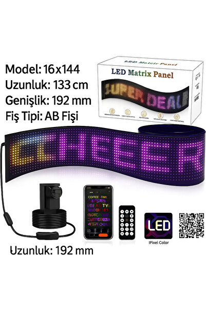 electroawm Pixel Led Panel Dijital Ekran Yazı ve Animasyon Eklenebilen Telefon Kontrollü Yapışkanlı Led