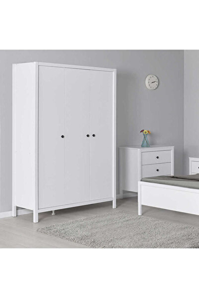 Adore Mobilya Rustik 3 Kapaklı Gardırop-Mat Beyaz 125x196x54 cm (GxYxD)