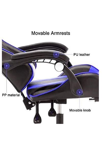 AWF AL WADI FURNITURE Extra Large Gaming Chair, Sports Adjustable Swivel, Comfortable Cushion With Footrest Blue Black