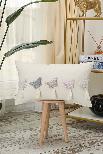 Aisha's Design 50X30 cm Butterfly Accessory and Tufted Rectangle Throw Pillow Cover - K-434