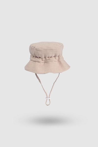 Little Gusto Beige Colored Organic Cotton Muslin Baby Hat - Turtleneck