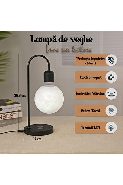 VENTLEX Night Light, Levitating Moon and Wireless Charging, Touch Control, Magnetic Light