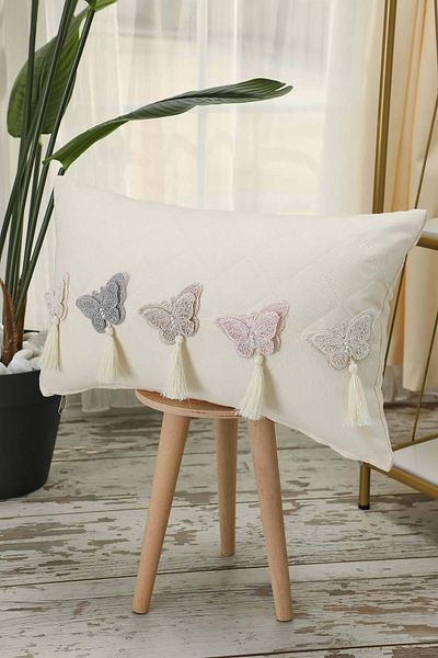 Aisha's Design 50X30 cm Butterfly Accessory and Tufted Rectangle Throw Pillow Cover - K-434