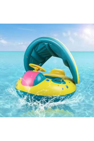 Guria Store Baby Swimming Ring with Steering Wheel, Sun Protection, Pool and Sea Swimming Ring