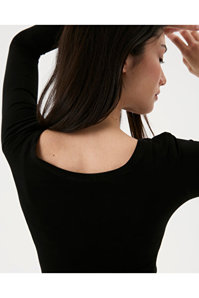 Ayma Active Black Women's Long Sleeve Semi-Wide Collar Viscous Underwear