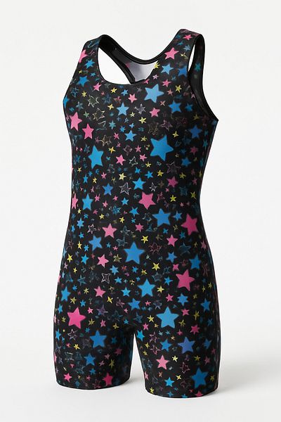 Lolliboomkids Dark Colored Mini Star Patterned Swimsuit with Shorts - Girl's Bather Style