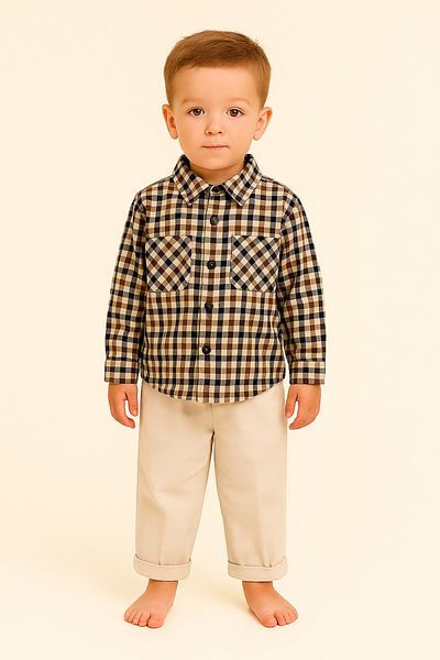 Motebarn Wear Boy's Woven Outfit - Pantalon Bottom-Ustakim Cream